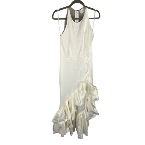 Bronx and Banco Paros Gown Silk Ruffle Hem Pearl Embellishments Bridal Wedding M - Picture 5 of 11